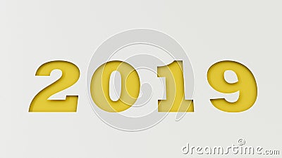 Yellow 2019 number cut in white paper Cartoon Illustration