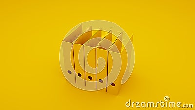 Yellow Office Ring Binders. 3D illustration Cartoon Illustration