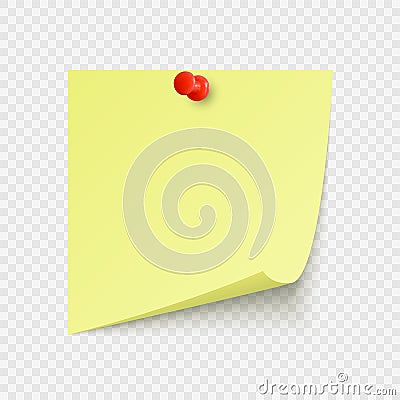 Yellow office sticker with space for text or message stuck by neeples to wall. Vector illustration Vector Illustration