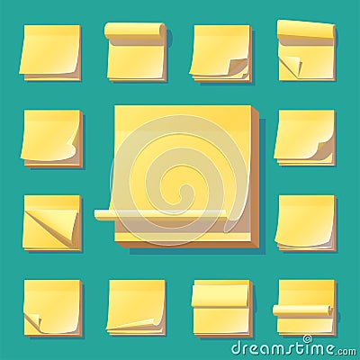 Yellow office sticky memory notes vector illustration sticker paper adhesive information memo blank. Vector Illustration