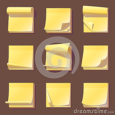 Yellow office sticky memory notes vector illustration sticker paper adhesive information memo blank. Vector Illustration