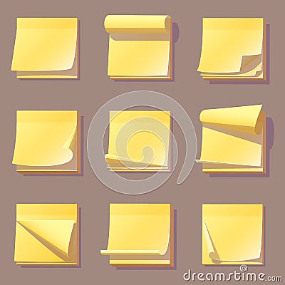 Yellow office sticky memory notes vector illustration sticker paper adhesive information memo blank. Vector Illustration