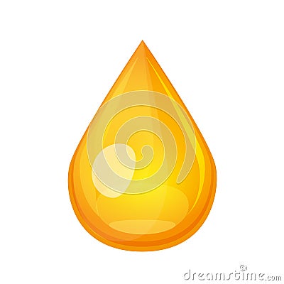 Yellow oil drop concept. Liquid gold droplet flying down. Honey drib vector illustration isolated on white. Vector Illustration