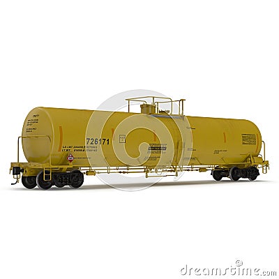 Yellow Oil tank car on white. 3D illustration Cartoon Illustration