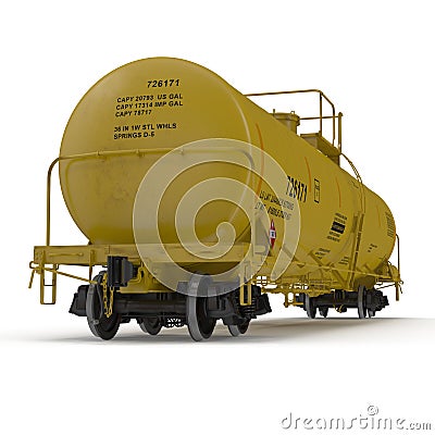 Yellow Oil tank car on white. 3D illustration Cartoon Illustration