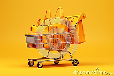 Yellow online store with shopping bags Stock Photo