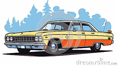 Yellow And Orange Chevrolet Savoy Car Illustration In Clean And Sharp Inking Style Cartoon Illustration