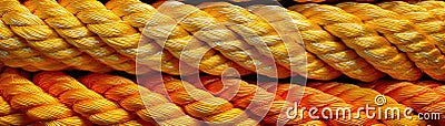 Yellow Orange Close Up Very Detailed Pattern Of Ropes Panoramic Banner. Generative AI Stock Photo