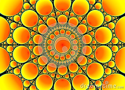 3d rendering. yellow and orange color several dot circle row in mandala style background Stock Photo