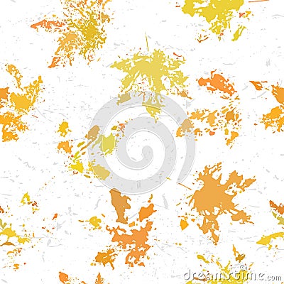 Yellow orange maple leaves imprints seamless pattern on white background Stock Photo