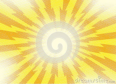 Yellow and orange pop art retro background with exploding rays o Vector Illustration