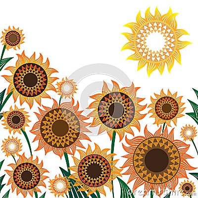 Yellow and orange sunflowers Vector illustration Vector Illustration