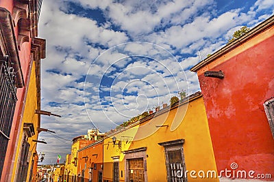 Yellow Orange Town Street San Miguel de Allende Mexico Stock Photo