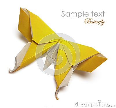 Yellow origami butterfly Stock Photo