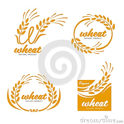 Yellow Paddy Wheat rice grain products food banner sign logo vector art design Vector Illustration