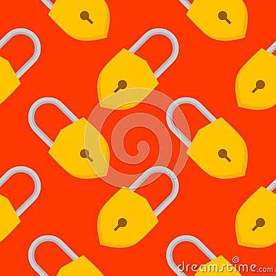 Yellow padlocks. Seamless pattern with colorful locks on a color background. Vector Cyber attack security pattern seamless with Vector Illustration