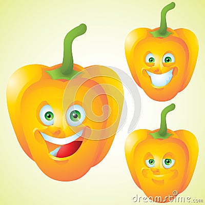 Yellow paprika, pepper face expression cartoon character set Vector Illustration