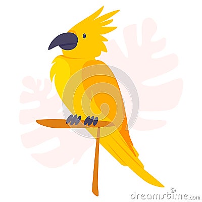 Yellow parrot. Tropical bird macaw. Exotic wild creature Vector Illustration
