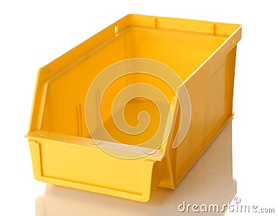 Yellow parts bin Stock Photo