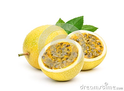 Yellow passion fruit with cut in half Stock Photo