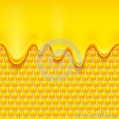 Yellow pattern with honeycomb and honey drips. Vector Illustration