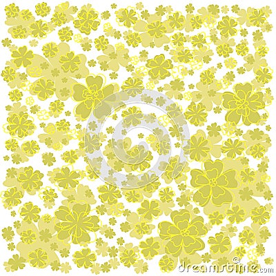Yellow pattern with lined and colored flowers. Vector Illustration