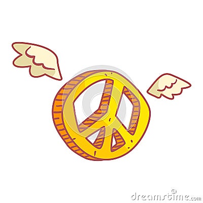 Yellow peace sign with wings. Colorful cartoon illustration Vector Illustration