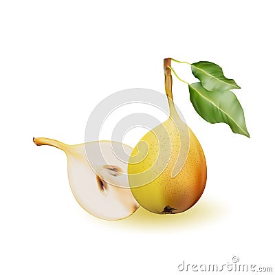 Yellow pear as source of vitamins and minerals to increase energy and combat fatigue and depression. Pear and a half. Stock Photo