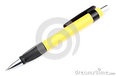 Yellow pen on white background Stock Photo