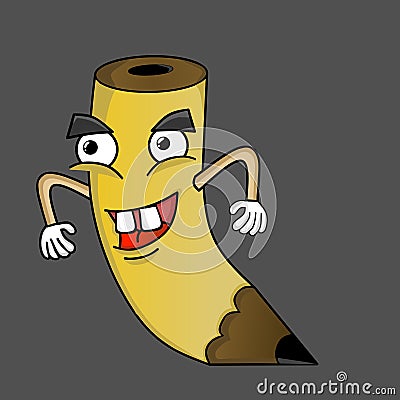 Yellow pencil character cartoon illustration design with cute eyes and mouth Vector Illustration