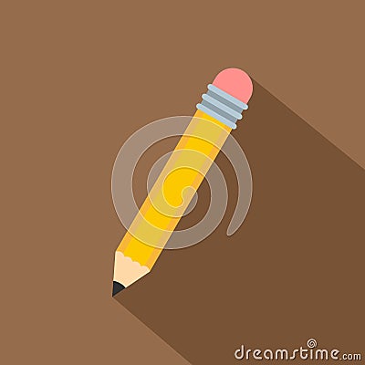 Yellow pencil with eraser icon, flat style Vector Illustration