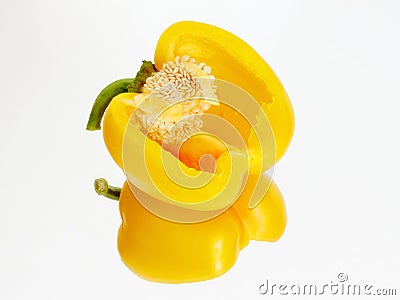 Yellow pepper incision on the mirror Stock Photo