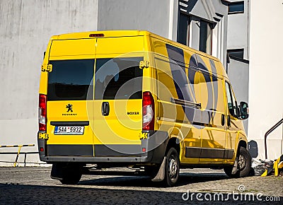 Yellow Peugeot Boxer van of Ceska posta Czech post office Editorial Stock Photo