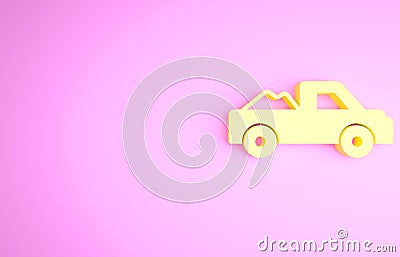 Yellow Pickup truck icon isolated on pink background. Minimalism concept. 3d illustration 3D render Cartoon Illustration