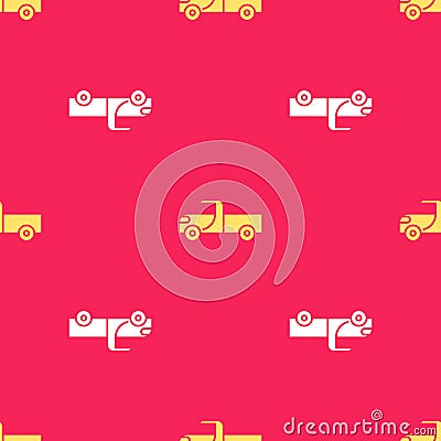 Yellow Pickup truck icon isolated seamless pattern on red background. Vector Illustration Vector Illustration