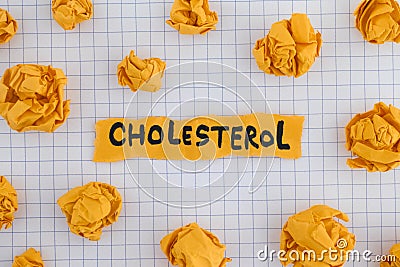 Yellow piece of paper with the word Cholesterol Stock Photo