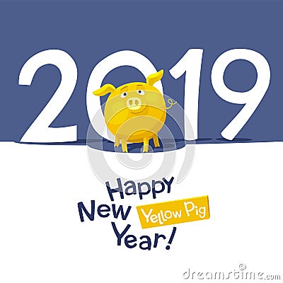 Yellow Pig 2019 Vector Illustration