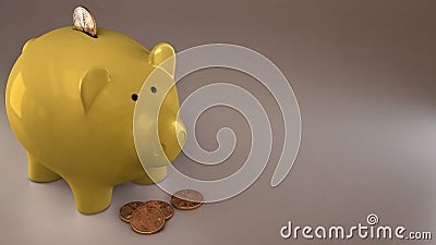 Yellow piggy bank with cryptocurrencies, golden physical coins, Ripple, Zcoin, Bitcoin and Etherium. Mining cryptocurrency Editorial Stock Photo