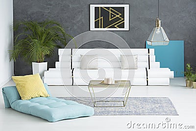 Living room with blue mattress Stock Photo