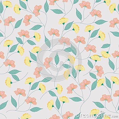 Yellow and pink flower seamless pattern Vector Illustration