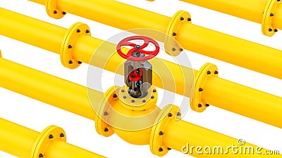 Yellow pipes with a red valve Stock Photo