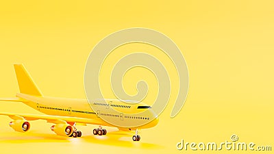 Yellow plane on runway. Space for banner and logo background. Stock Photo