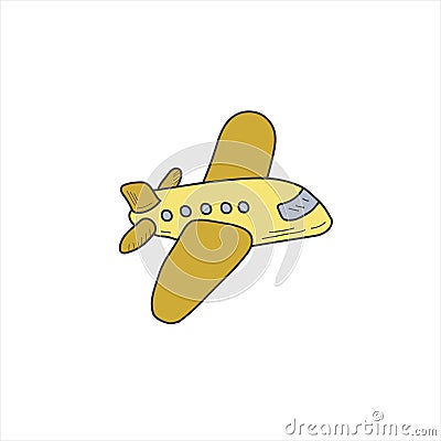 Yellow Plane. Vector drawing by hand. Color cartoon illustration Cartoon Illustration