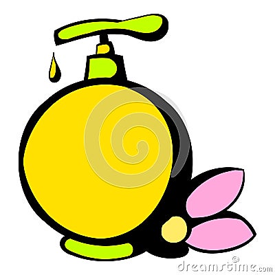 Yellow plastic bottle with liquid soap icon Vector Illustration
