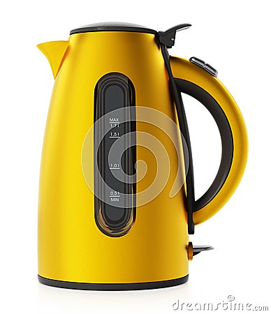 Yellow plastic electric kettle isolated on white background. 3D illustration Cartoon Illustration