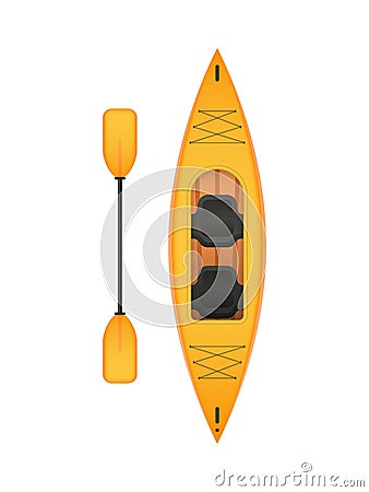 Yellow plastic kayak, part of a series of simple flat boats and water sports. Vector illustrations. Vector Illustration