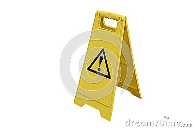 Yellow plastic warning signal isolated on white background Stock Photo