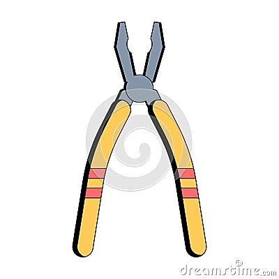 Yellow pliers. Flat style. Vector illustration on white isolated background. Vector Illustration