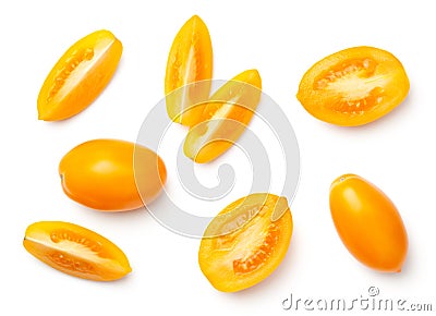 Yellow Plum Tomatoes Isolated on White Background Stock Photo