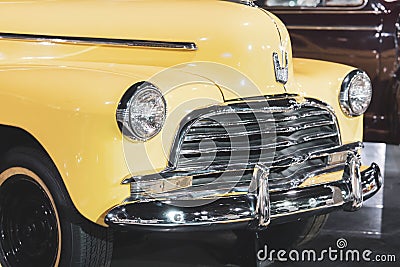 A yellow 1946 Plymouth Custom Suburban an American Classic Antique Car Editorial Stock Photo